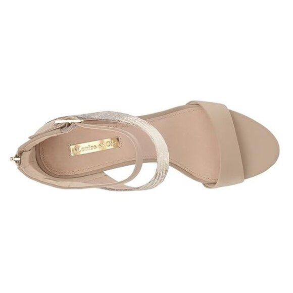 NEW Louise Et Cie Women Keit Texture Block Gold Zip Ankle Strap Heel Dress Shoe
